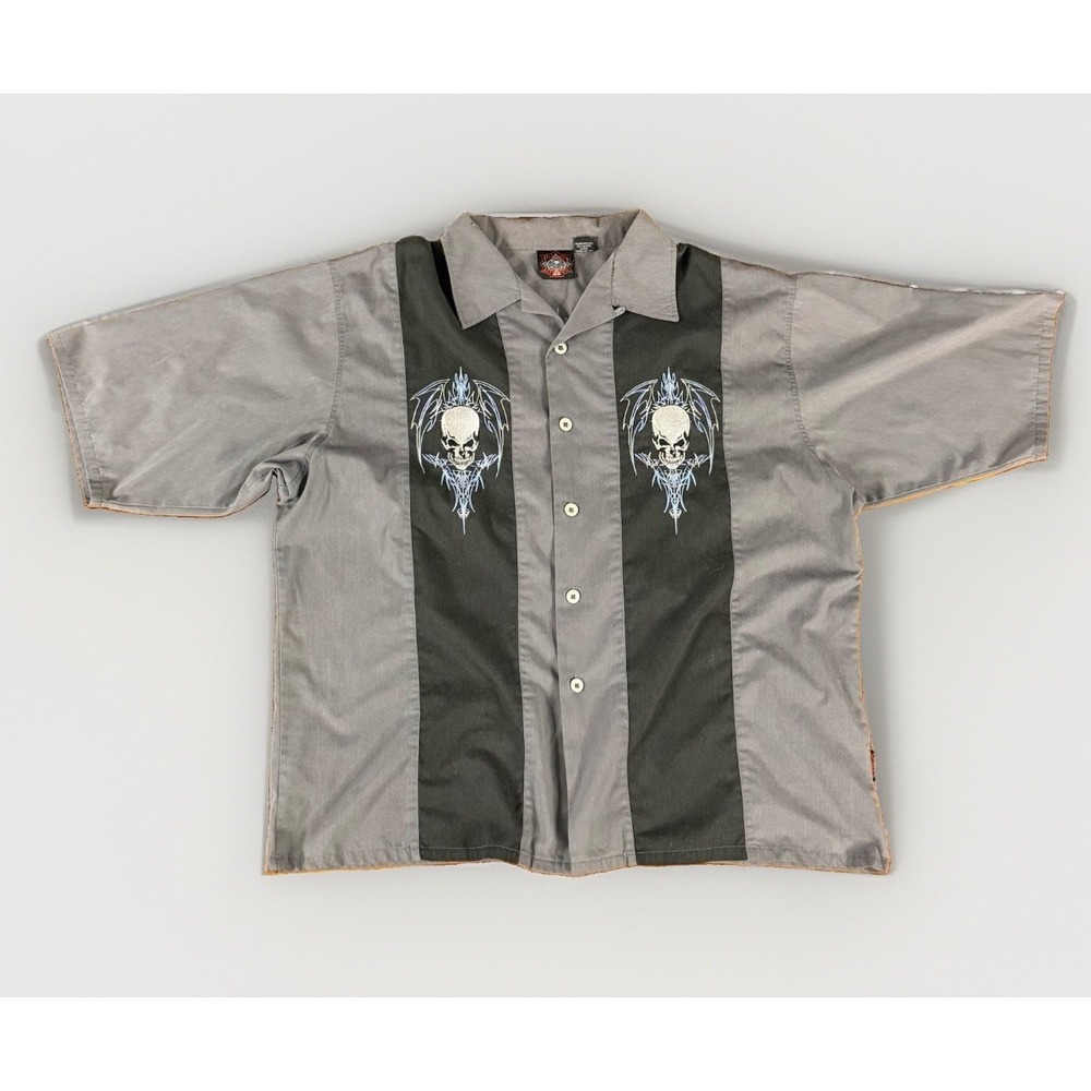 vintage Dragonfly Clothing Company Men's Y2K Skull Wing Button-Up Shirt XL